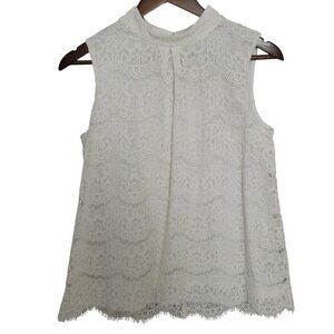 Worthington Lace Sleeveless Blouse Top Womens Size M High Neck Ivory